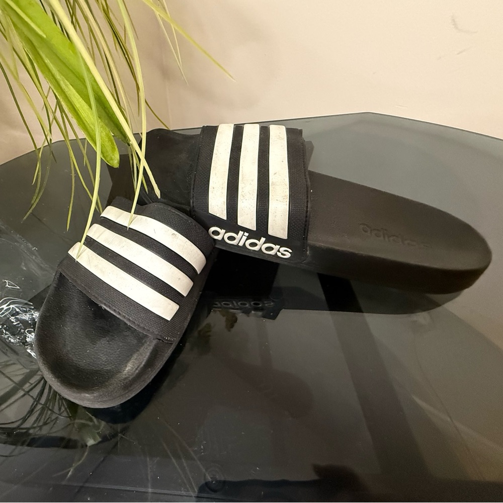 Adidas Black and White Slide Sandals